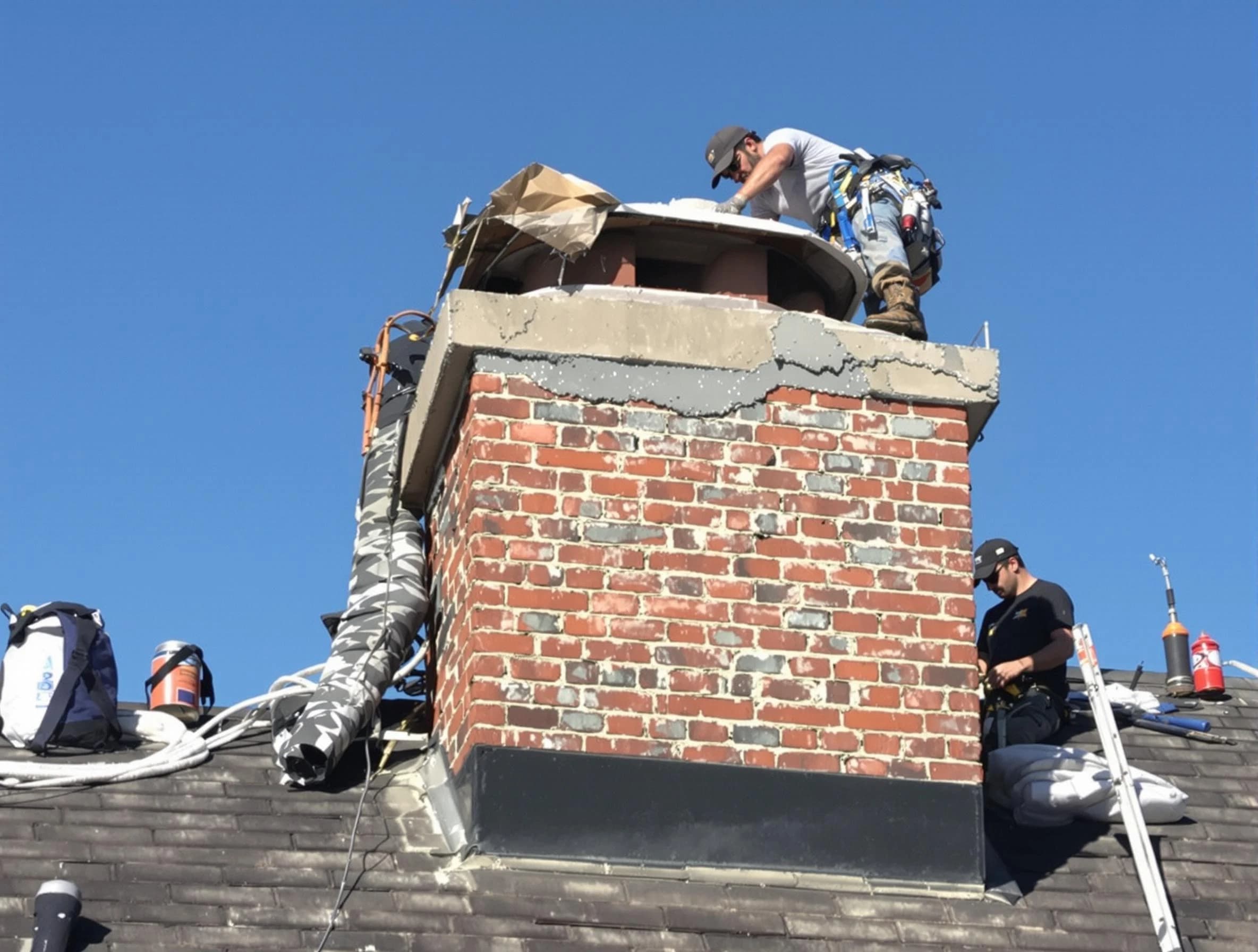 Union City Chimney Sweep installing a custom chimney crown in Union City, GA