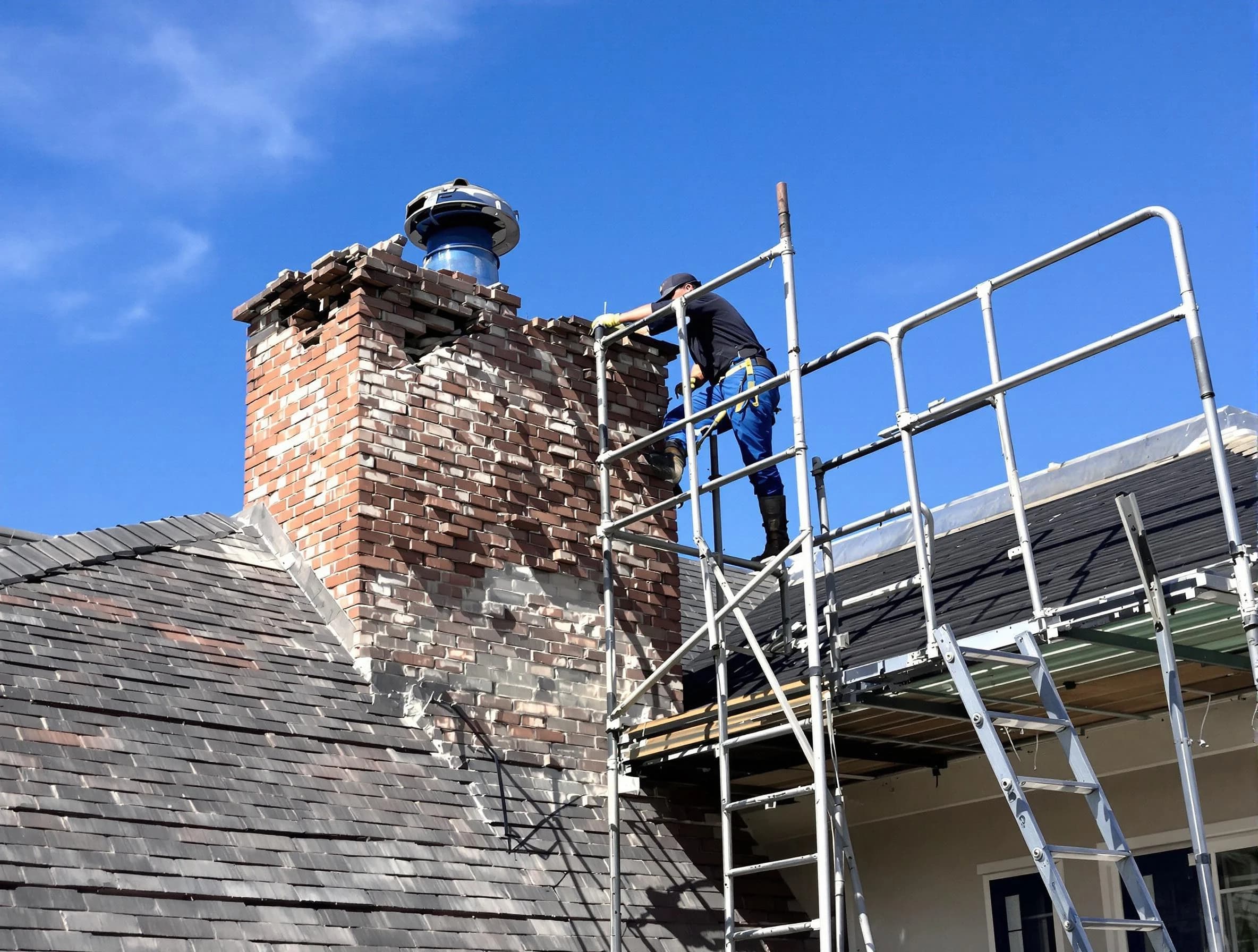 Rebuilding a chimney structure by Union City Chimney Sweep in Union City, GA