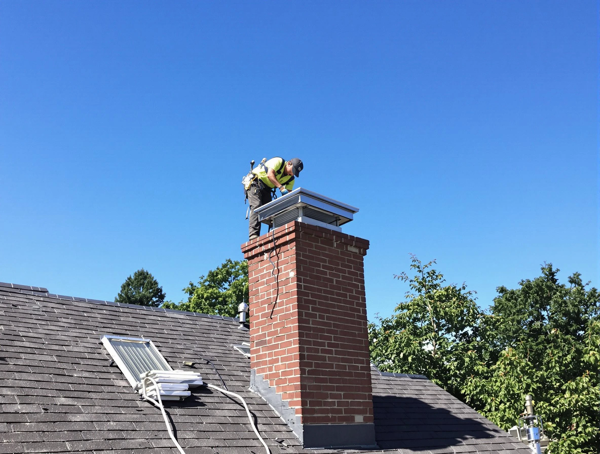 Union City Chimney Sweep technician measuring a chimney cap in Union City, GA